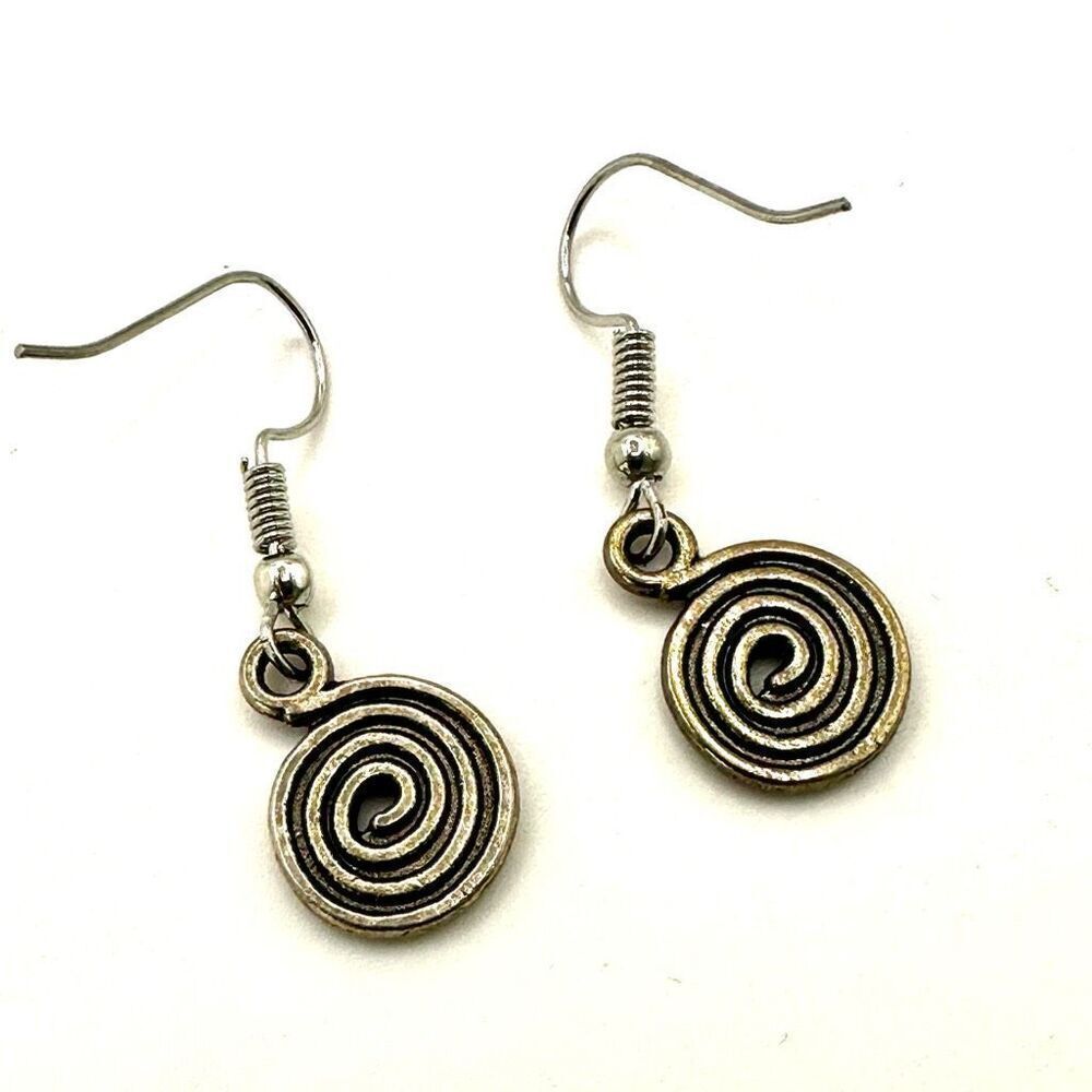 Silver tone spiral drop earrings